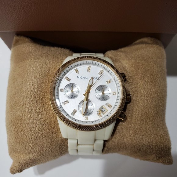 Michael Kors MK5189 White Ceramic Dial Yellow Gold Bezel Watch main image 7